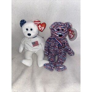 TY Beanie Babies Bears Fourth of July Red White Blue USA & America Rare 2000